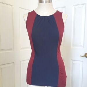 MERONA Navy Blue Burgundy Wine Red Sleeveless Top Office Colorblock